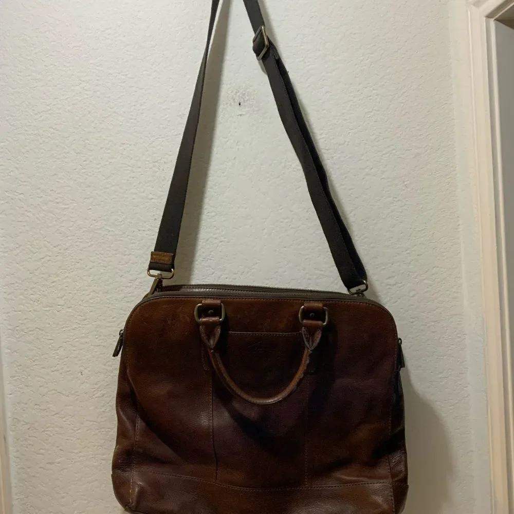 Fossil Briefcase Mens Brown Leather Bag Laptop Messenger